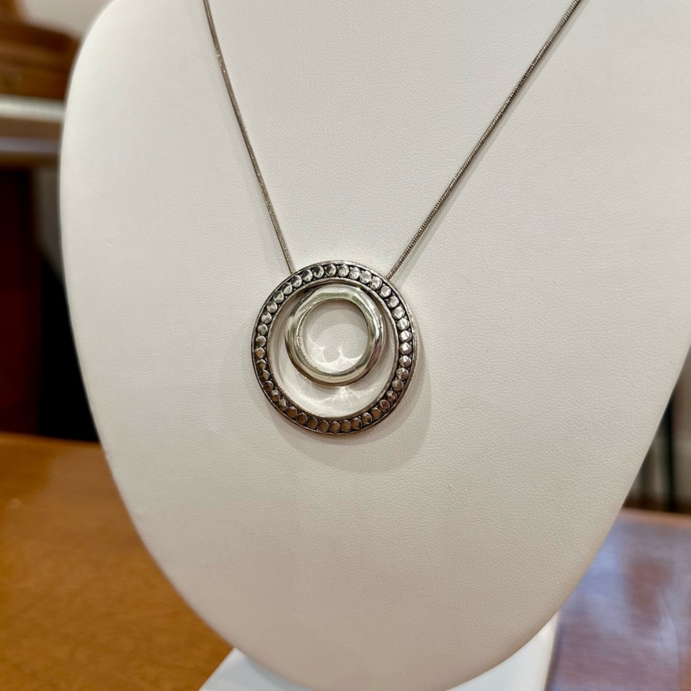 Ann Taylor Double Circle Silver Statement Necklace - image 4